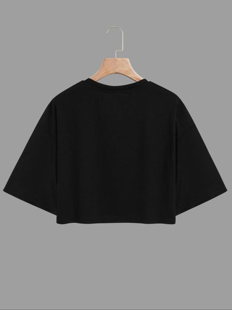 Women'S Letter Gym Work Print Drop Shoulder Short Tee, Casual Short Sleeve round Neck T-Shirt for Summer, Ladies Clothes for Daily Wear