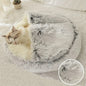 [Warm|Pet Bed] 2-in-1 Round Warm Pet Bed | Polyester Cat Bed, Long Plush, Winter, with Sleeping Bag Sofa Cushion for Cat