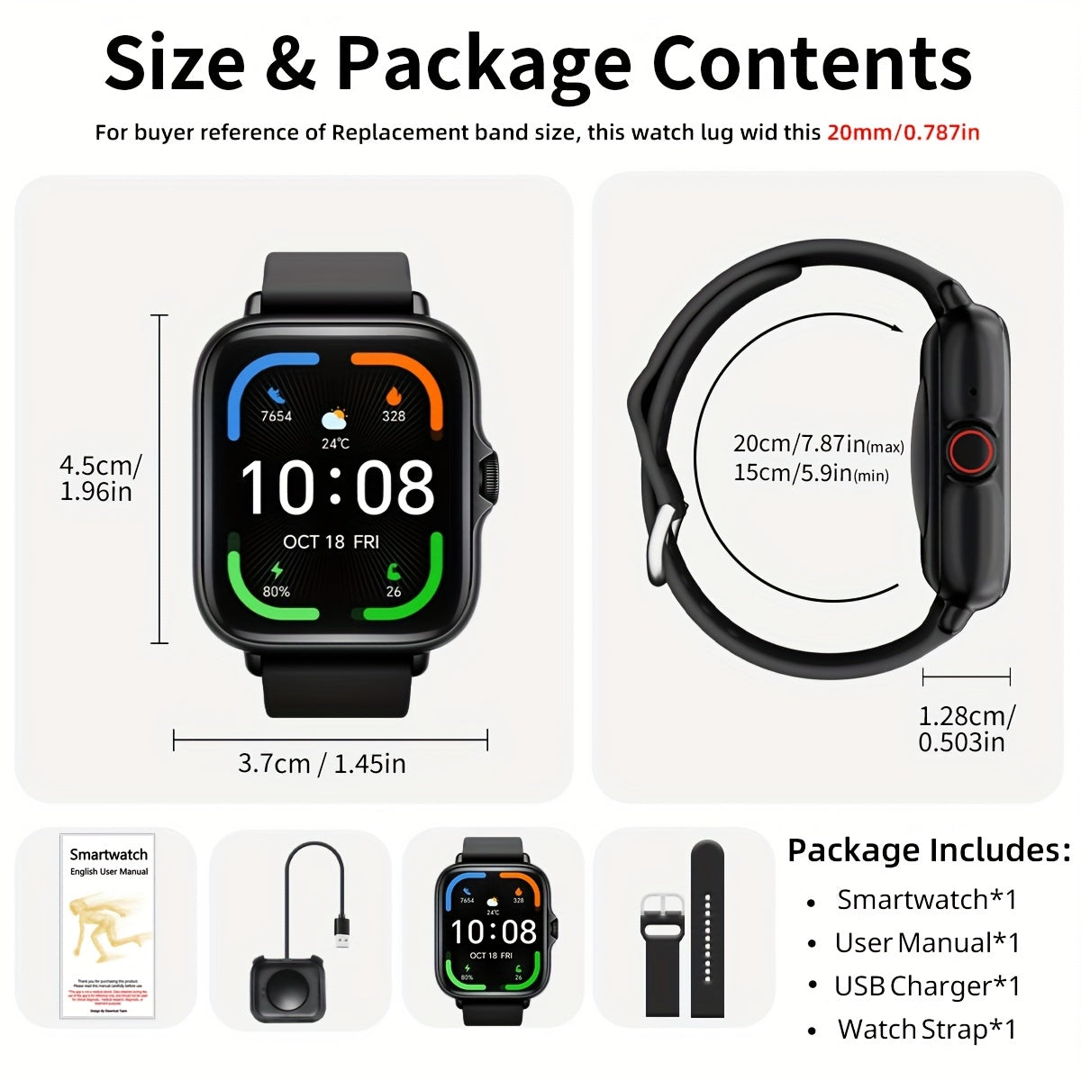 1.83'' Full Touch Screen Smart Watch |, Message Alerts, Call Answering, Sports Pedometer, Health Monitoring, Compatible with Iphone/Android, Alloy Body, Silicone Strap, DESERTCAT - Ideal Gift for And Birthdays