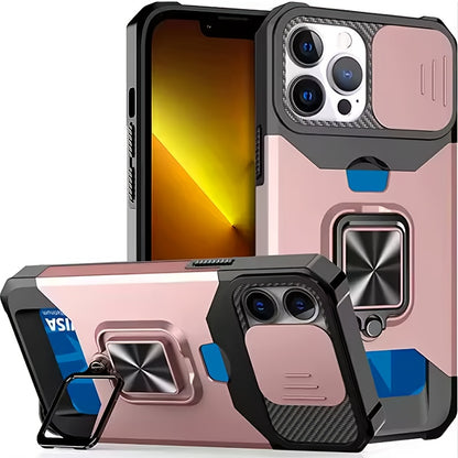 Heavy-Duty Shockproof Phone Case with a Metal Stand And Card Slot, Compatible with for iphone 17 Pro Max, 16 Pro Max, 15 Pro Max, And 14 Pro Max.