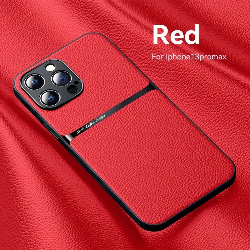 Litchi Pattern PU Leather Phone Case For Iphone15promax With Built-in Magnetic Suction 14 Promax Luxury Style 11 PU Leather 13 Promax Full Package Fall Protection Case