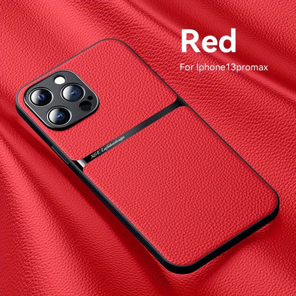 Litchi Pattern PU Leather Phone Case For Iphone15promax With Built-in Magnetic Suction 14 Promax Luxury Style 11 PU Leather 13 Promax Full Package Fall Protection Case
