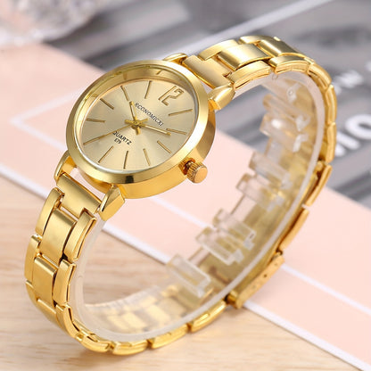 1pc/2pcs/set Women's Watch Hiphop Golden Fashion Quartz Watch & Love Bangle, Valentines Gift For Her
