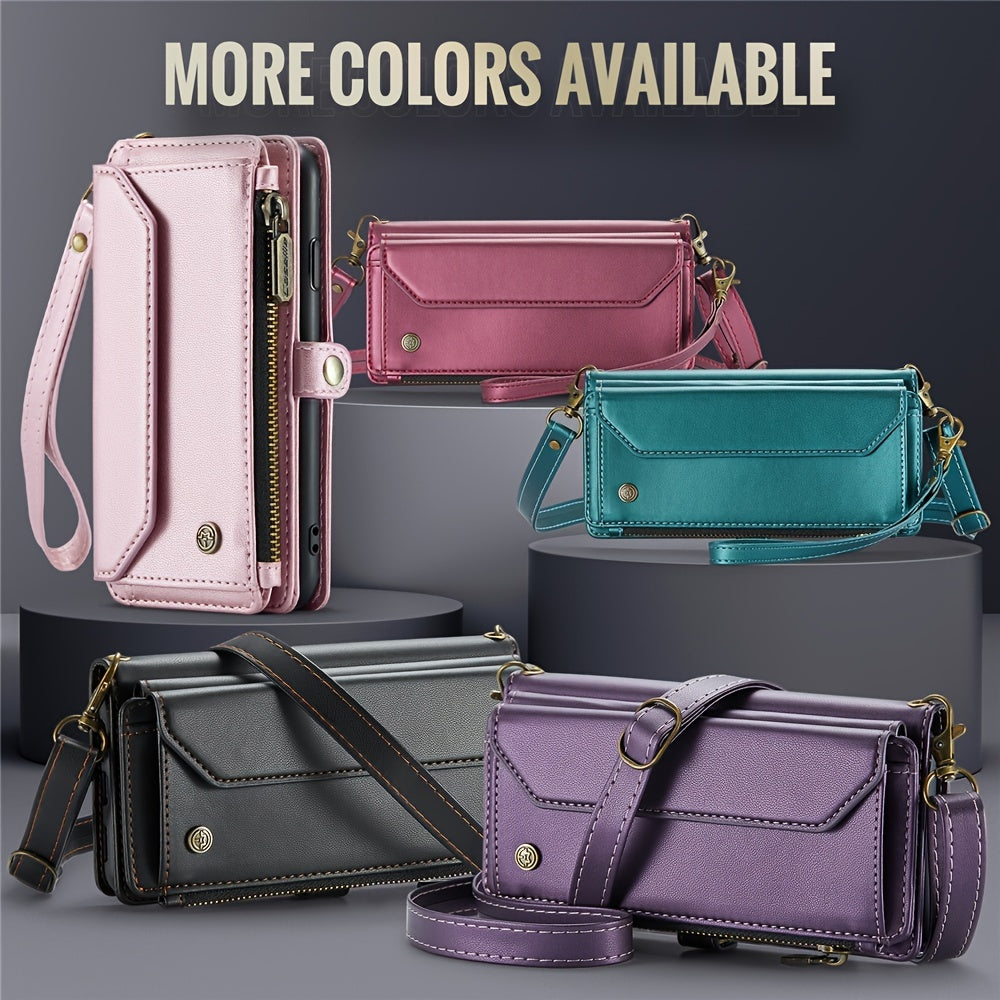 Long Lanyard PU Flip Leather Phone Case For IPhone 15 14 13 12 11Pro Max Mini XR XS 8 7 Plus SE 2022 Zipper Wallet Card Bags Cover