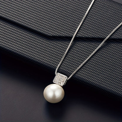 Fashionable Women'S Imitation Pearl Necklace And Earring Jewelry Set, Featuring a Simple Square Rhinestone Pendant And Stud Earrings, Perfect As a Two-Piece Accessory Gift for Birthdays, Parties, Celebrations, And Holidays, I