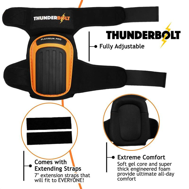 THUNDERBOLT Professional Knee Pads for Work, Construction, Flooring, Gardening, Cleaning, with Double Gel Studson Hardhat