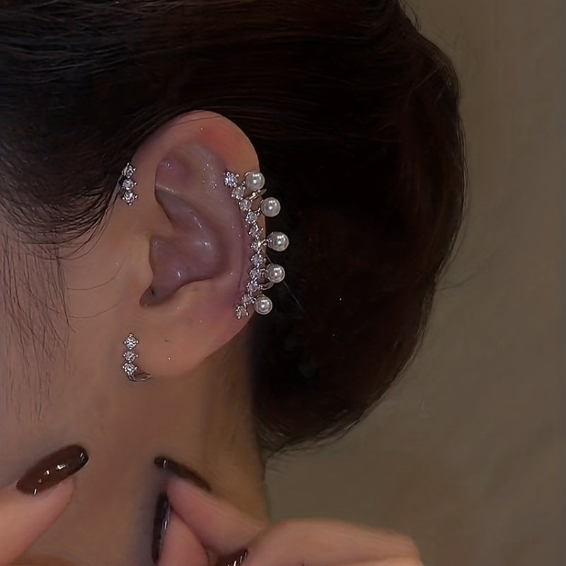 1pc, Women's Fashion Ear Hanging, Pearl Flash Rhinestones Ear Accessories, Woman Girl Jewery, Holiday Gifts, Girlfriend Gifts, Jewelry Gift, Birthday Gifts, Mother's Day Gifts, Party Favors