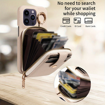 Phone Case Cover Anti-Fall Card Holder Crossbody Bag, For IPhone 15/15Plus/15Pro/15ProMax, IPhone 14/14Plus/14Pro/14ProMax, With Hook, With Long Lanyard Multifunctional Zipper Card Storage Leather Phone Case Cover