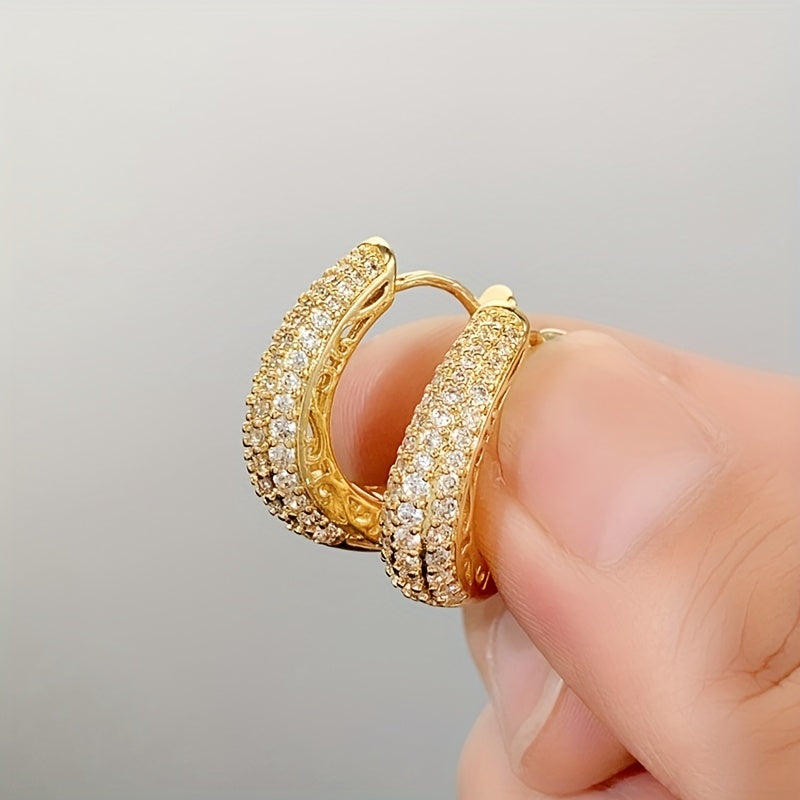 READKISS Elegant 18K Golden Plated Hoop Earrings with Micro Pave Synthetic Zirconia for Women – Sparkling Bridal & Fashion Jewelry for Weddings, Parties, and Casual Attire