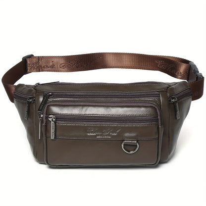 Genuine Leather Men's Waist Bag/Women's Multifunctional Hip Bag/Stylish Multi-Pocket Travel Sports Backpack for Hiking, Cycling, Fishing, And Running