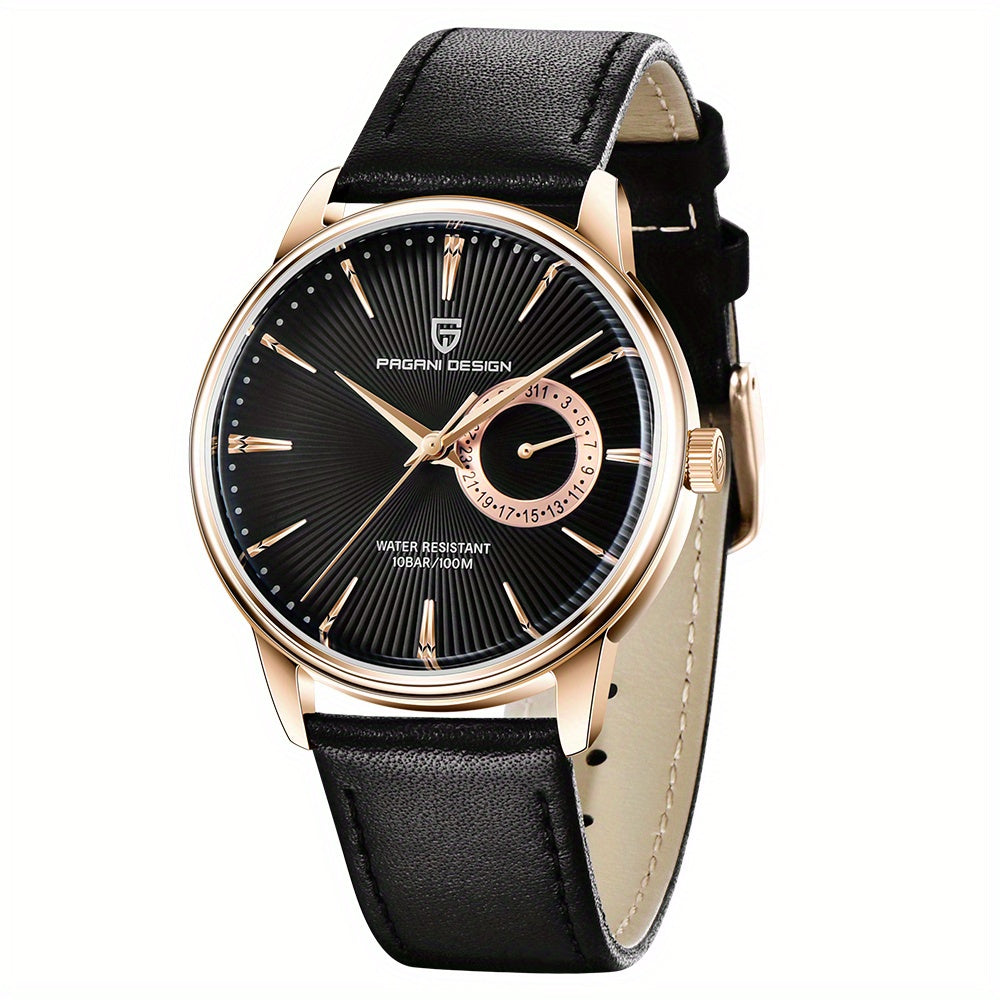 PAGAN DESIGN Fashion Casual Sports Watch Men Stainless Steel Waterproof Quartz Watch Leather Strap
