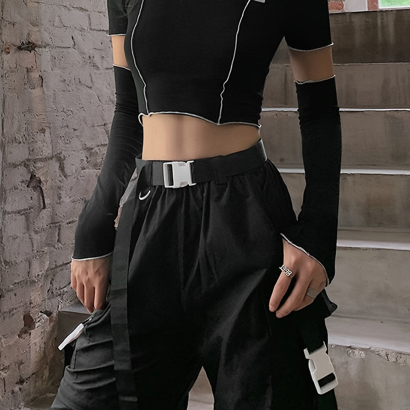 Off Shoulder Hollow Crew Neck T-shirt, Casual Loose Long Sleeve Fashion Summer Slim Bottoming T-Shirts Tops, Women's Clothing