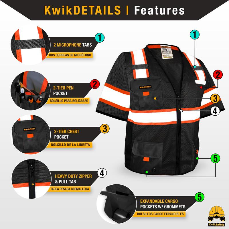 Kwiksafety UNDERBOSS Safety Vest (11 POCKETS) Premium ANSI Class Unrated Menswear Construction Industrial Work Gear - Model No.: KS3301UBS
