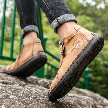 Men's Handmade PU Boots with Zipper, Casual