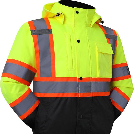 High Visibility Reflective Jackets for Work, Waterproof Class 3 with Pockets, Mens Work Construction Coat for Cold Weather Safety Jacket