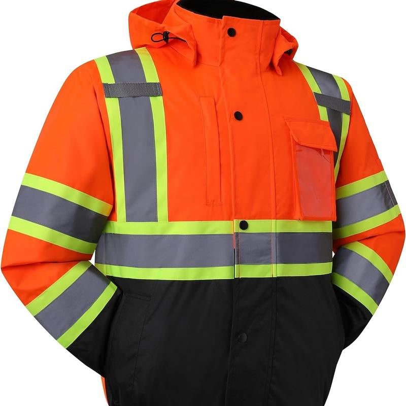 High Visibility Reflective Jackets for Work, Waterproof Class 3 with Pockets, Mens Work Construction Coat for Cold Weather Safety Jacket