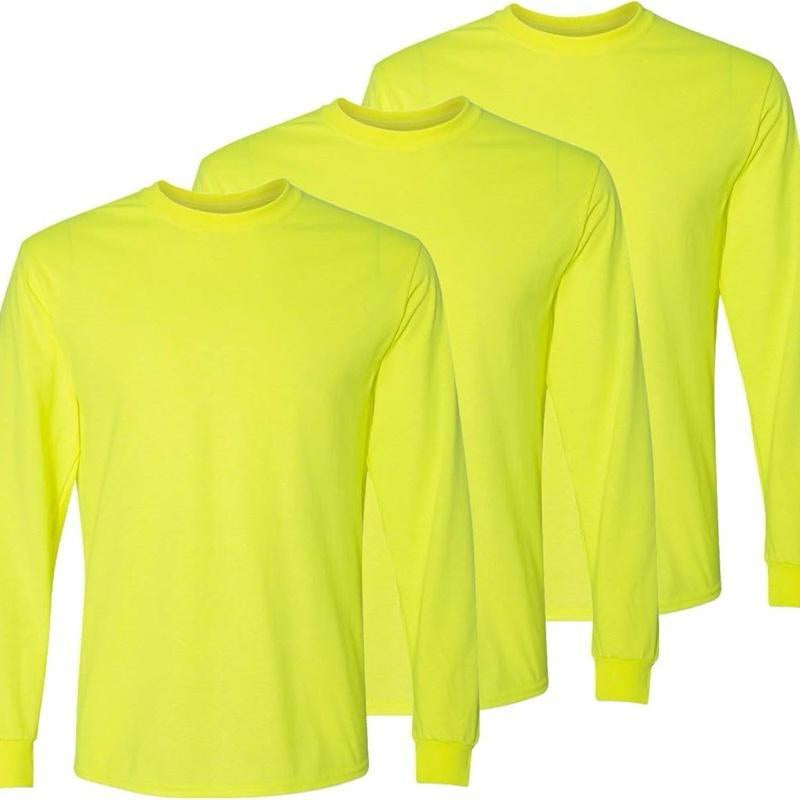 Safety High Visibility Long Sleeve Construction Work Shirts 3Pk for Men Cotton Uniforms Menswear Clothes Outdoor Workwear Fruit Wetsuit Beige Plain