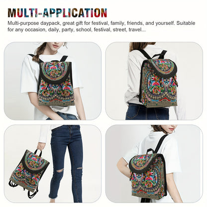 GUDAOBELL Vintage Embroidered Women's Backpack, Ethnic Style Travel Daypack  Bag, Tote Shoulder Bag