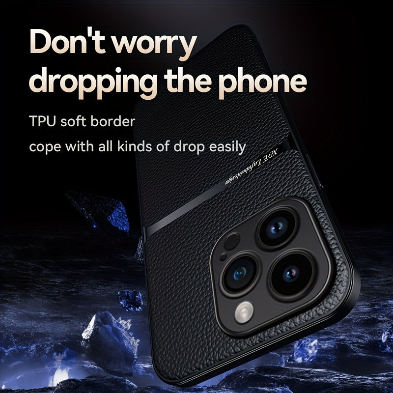 Litchi Pattern PU Leather Phone Case For Iphone15promax With Built-in Magnetic Suction 14 Promax Luxury Style 11 PU Leather 13 Promax Full Package Fall Protection Case