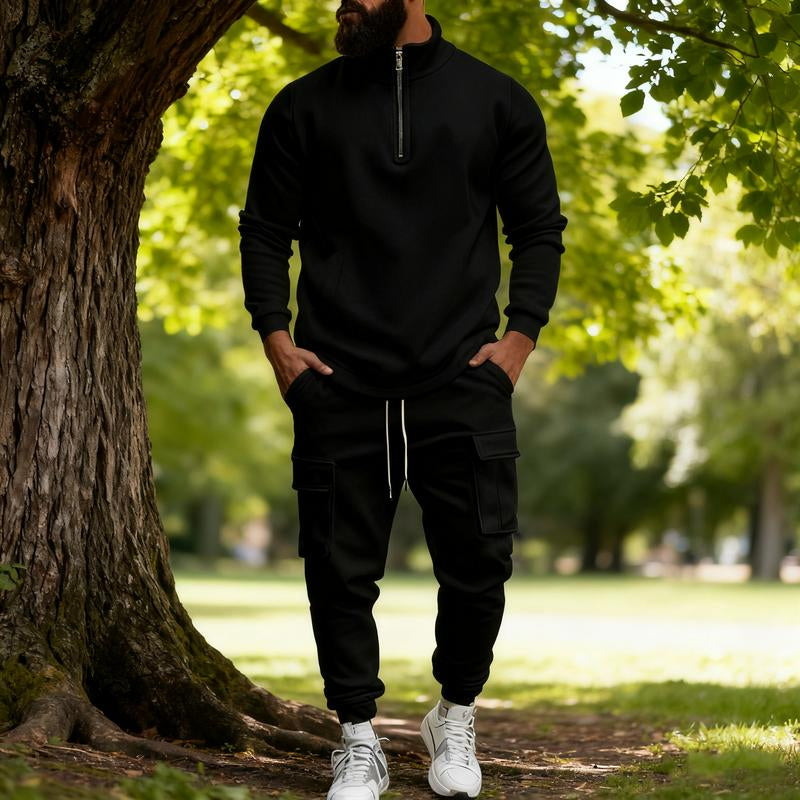 [Balck Friday&Cyber Monday]Kzz Men'S Casual Fleece Lined Zipper Work Pants Set, Thick Fabric Warm Long Trousers for Fall & Winter, New Arrival Us Style Classic Clothes Thanksgiving Outfits