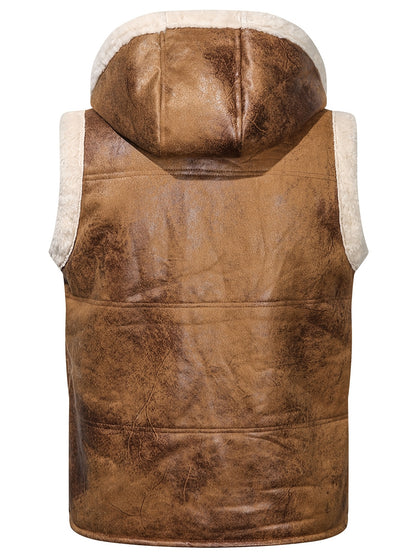 Men's -Lined Hooded Vest, Thickened and -Lined, Fashionable Windproof Warm Jacket