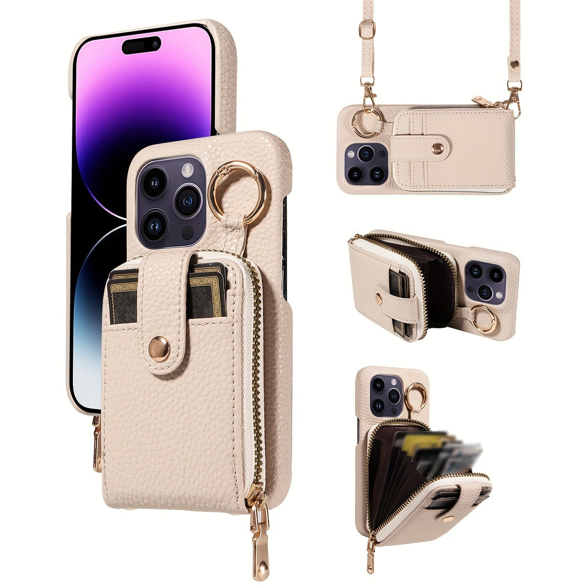 Phone Case Cover Anti-Fall Card Holder Crossbody Bag, For IPhone 15/15Plus/15Pro/15ProMax, IPhone 14/14Plus/14Pro/14ProMax, With Hook, With Long Lanyard Multifunctional Zipper Card Storage Leather Phone Case Cover