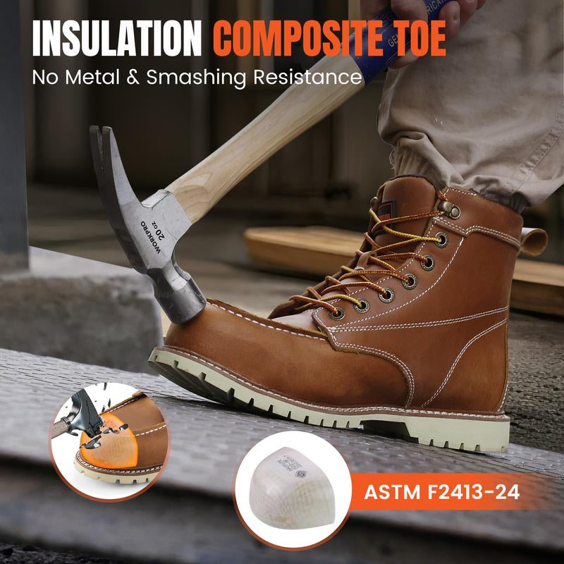 #Laborday DURAWERK Men'S Composite Toe Work Boots, Non-Slip Safety Shoes, Water-Resistant Leather Construction Boots