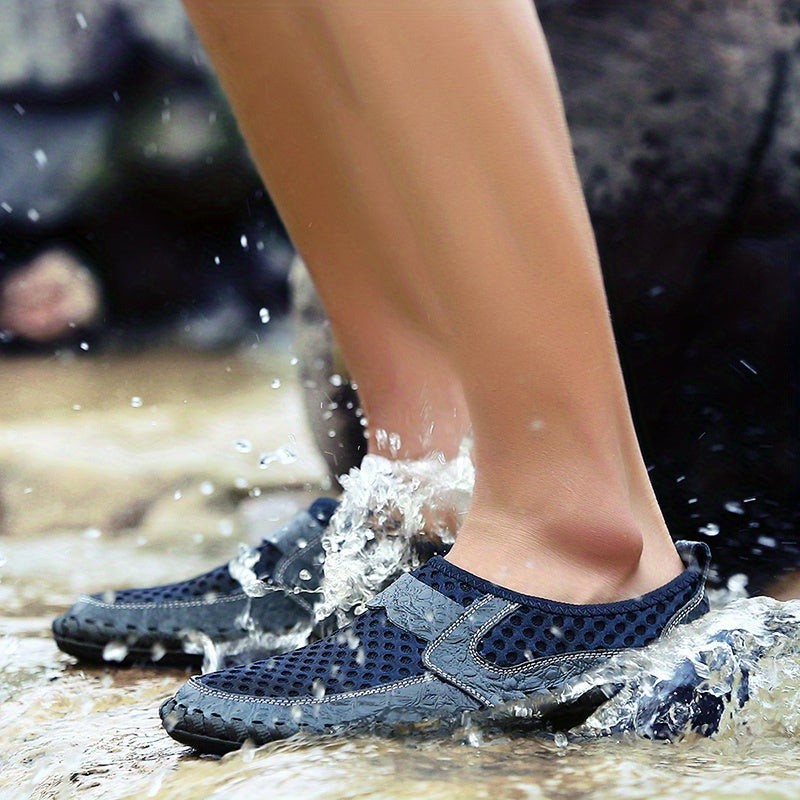 Mens Breathable Lightweight Solid Color Round Toe Slip-On Loafers - Wear-Resistant Non-Slip Rubber Sole, EVA Insole, Fabric Upper for Comfortable Walking, Hiking, Spring and Summer Outdoor Activities
