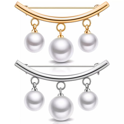 1pc Fashion Pearl Fixed Collar Clip Charm Safety Pin Brooch Sweater Cardigan Clip Chain Brooch Jewelry