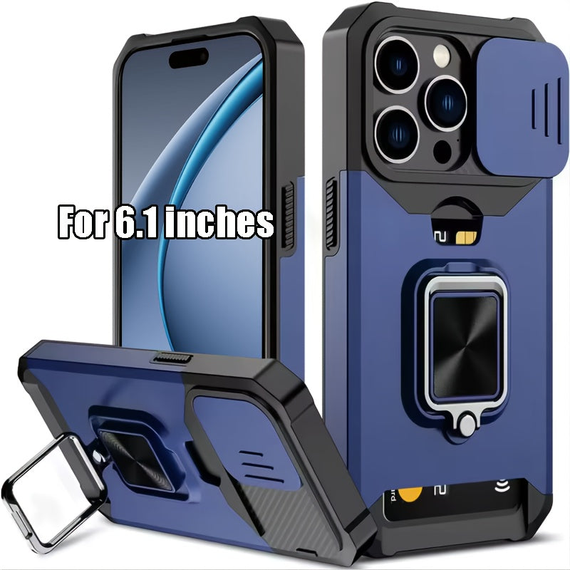 Heavy-Duty Shockproof Phone Case with a Metal Stand And Card Slot, Compatible with for iphone 17 Pro Max, 16 Pro Max, 15 Pro Max, And 14 Pro Max.