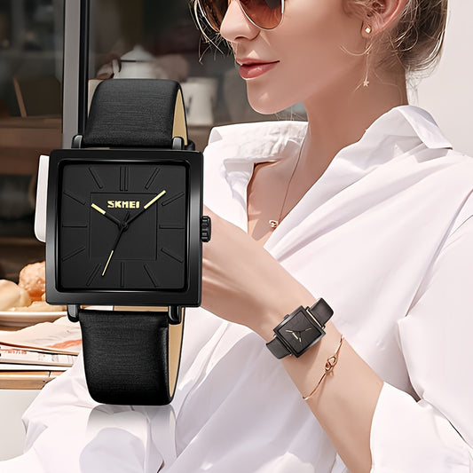 Casual Square Pointer Quartz Watch Elegant Waterproof Analog Dress Wristwatch For Women   Students