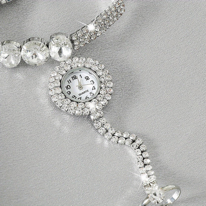 Sparkling Rhinestone Tassel Watch Bracelet - Timeless Round Glass Dial for Women - Elegant Dress-Up Essential with Glamorous Charm