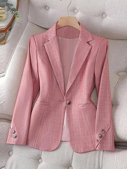 Women'S Solid Color Lapel Neck Button Blazer, Elegant Long Sleeve Blazer for Work Office Business, Winter Clothes Women, Ladies Blazer for All Seasons， Business Wear