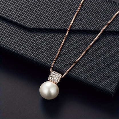 Fashionable Women'S Imitation Pearl Necklace And Earring Jewelry Set, Featuring a Simple Square Rhinestone Pendant And Stud Earrings, Perfect As a Two-Piece Accessory Gift for Birthdays, Parties, Celebrations, And Holidays, I