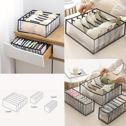 5 Pack Foldable Nylon Bra & Underwear Organizer Drawer - Multi-Cell Storage Suitable for Women with Bra, Lingerie, Sock & Hosiery Compartments - Space-Saving Closet Organizer (Inserts Easily, Durable)