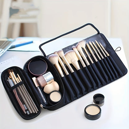 Large Capacity Makeup Brush Organizer Bag - Multi-Functional Korean Style Portable Cosmetic Pouch for Students
