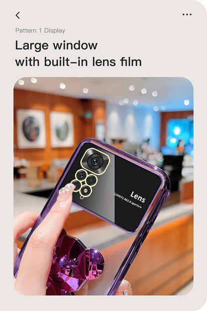 For Redmi Note 11/Note 11S/Note 11 Pro 4G/Note 11 Pro 5G And Note 11 Pro+ 5G (India) 's Fashion Electroplated Shockproof Stereoscopic Fashionable Large Window Stereoscopic Bear Stand Phone Case