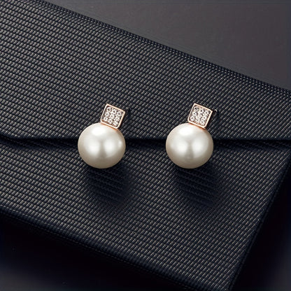 Fashionable Women'S Imitation Pearl Necklace And Earring Jewelry Set, Featuring a Simple Square Rhinestone Pendant And Stud Earrings, Perfect As a Two-Piece Accessory Gift for Birthdays, Parties, Celebrations, And Holidays, I