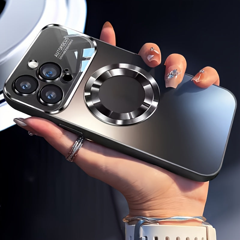 Luxury Titanium Metallic Color Magnetic Wireless Charging Matte Phone Case for iPhone 17 16 15 14 13 12 11 Pro Max Air Plus Shockproof Glass Window Camera Lens Protection Cover with Hollowed out Logo