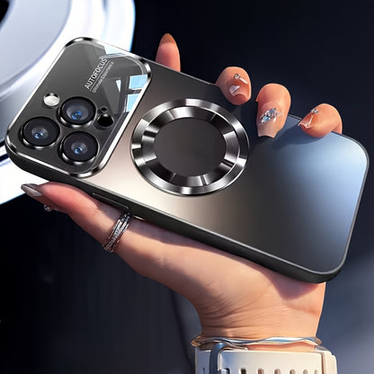 Luxury Titanium Metallic Color Magnetic Wireless Charging Matte Phone Case for iPhone 17 16 15 14 13 12 11 Pro Max Air Plus Shockproof Glass Window Camera Lens Protection Cover with Hollowed out Logo