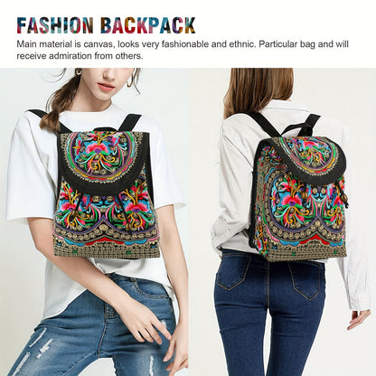 GUDAOBELL Vintage Embroidered Women's Backpack, Ethnic Style Travel Daypack  Bag, Tote Shoulder Bag