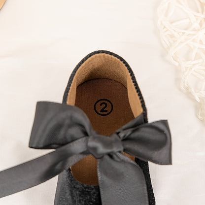 Charming Bowknot Princess Wedding Shoes for Youngsters - Soft Sole Mary Jane Flats, Lightweight Fabric Upper & Rubber Sole, All-Season Comfort, Ideal for Weddings and Special Occasions, Wedding Shoes for Brid