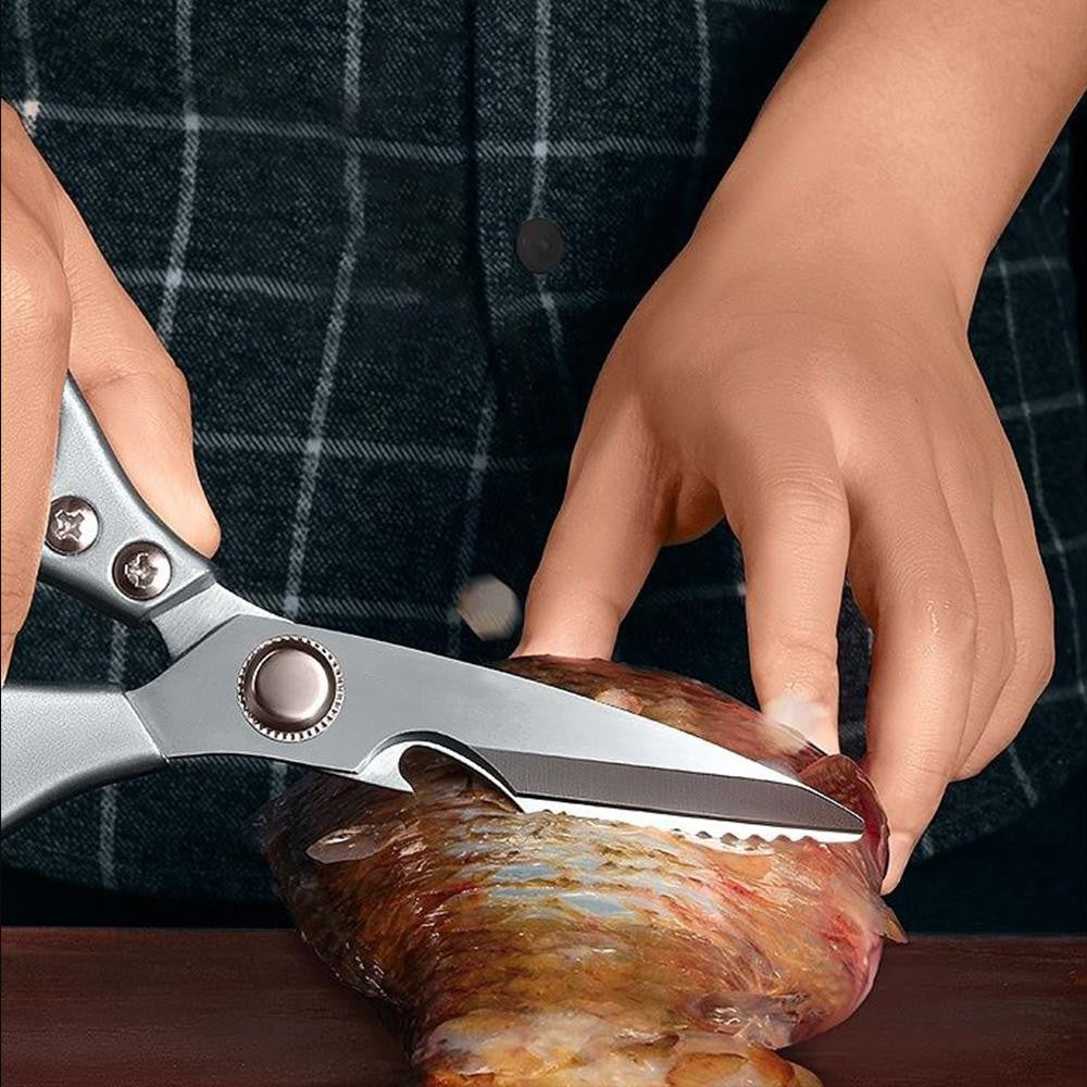 Ambidextrous 8.5" Hard Anodized Aluminum Kitchen Shears, Multi-Functional Stainless Steel Blade, Professional Chicken Bone Scissors with Stamped Construction