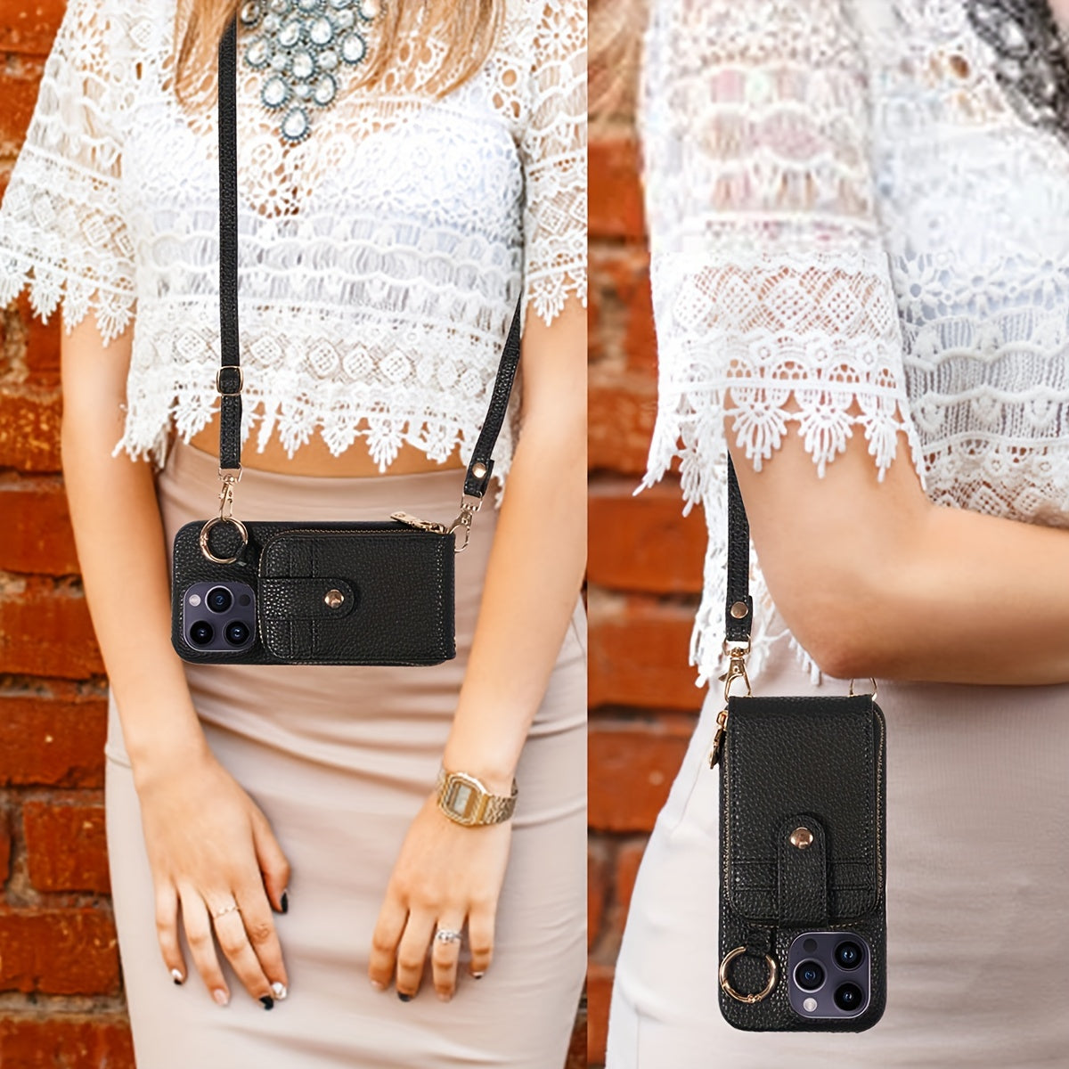 Phone Case Cover Anti-Fall Card Holder Crossbody Bag, For IPhone 15/15Plus/15Pro/15ProMax, IPhone 14/14Plus/14Pro/14ProMax, With Hook, With Long Lanyard Multifunctional Zipper Card Storage Leather Phone Case Cover