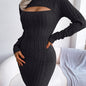 Solid Ribbed Knit Keyhole Dress, Elegant Crew Neck Long Sleeve Bodycon Dress - Stretchy & Comfortable Fabric - For Women - Perfect for Parties & Night Out - Ideal Gift for Her