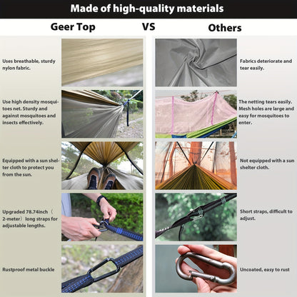 GEERTOP 3in 1 Outdoor Hammock with Mosquito Net Sun Shelter, Double Sleep Rest Camping Hammock for Backpacking Travel Garden Park