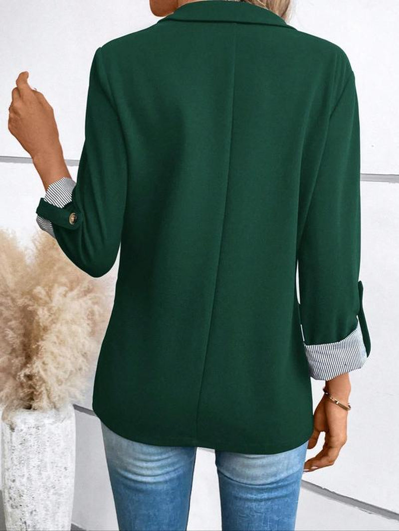 Women'S Solid Color Button Front Roll up Sleeve Blazer Coat, Casual 3/4 Sleeve Lapel Neckline Outerwear for Spring & Fall, Ladies Clothes for Work Office Business