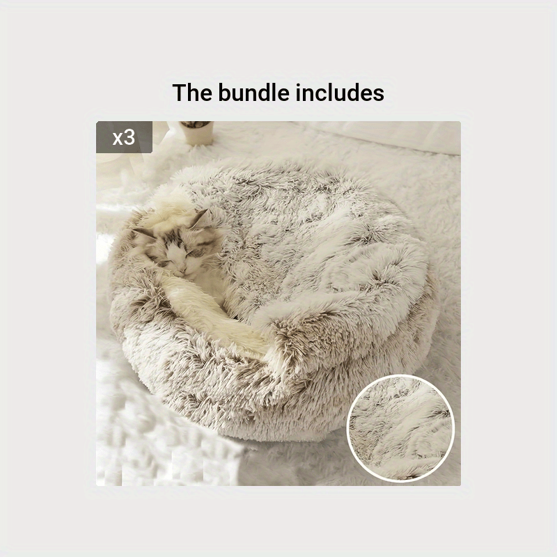 [Warm|Pet Bed] 2-in-1 Round Warm Pet Bed | Polyester Cat Bed, Long Plush, Winter, with Sleeping Bag Sofa Cushion for Cat