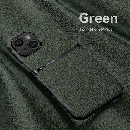 Litchi Pattern PU Leather Phone Case For Iphone15promax With Built-in Magnetic Suction 14 Promax Luxury Style 11 PU Leather 13 Promax Full Package Fall Protection Case