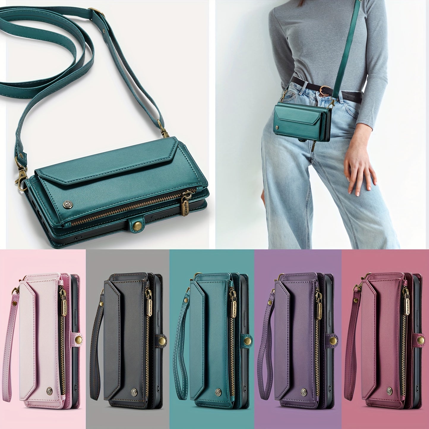 New Wallet Phone Case Wrist Shoulder Strap Lanyard Flip Magnetic Clasp Card Holder Kickstand Women Small Crossbody Handbag For Samsung Galaxy Note10+ 20 S24 S23 S22 S21 S20 S10 Plus Ultra FE Coin Purse A01 A04 A12 A13 A14 A22